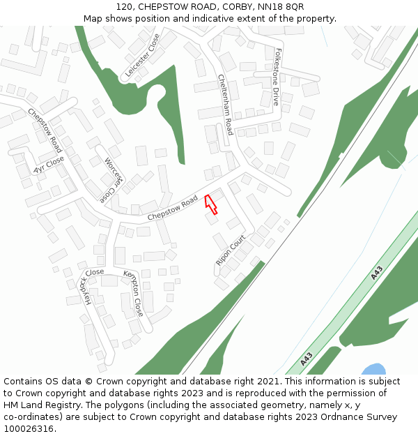 120, CHEPSTOW ROAD, CORBY, NN18 8QR: Location map and indicative extent of plot