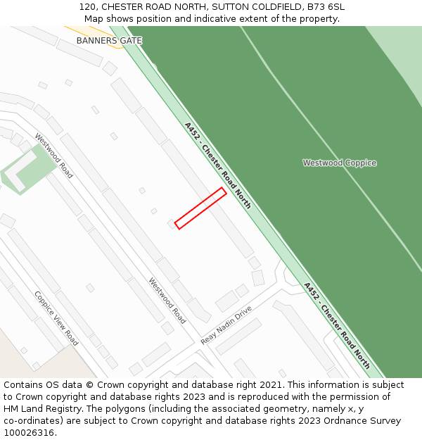 120, CHESTER ROAD NORTH, SUTTON COLDFIELD, B73 6SL: Location map and indicative extent of plot