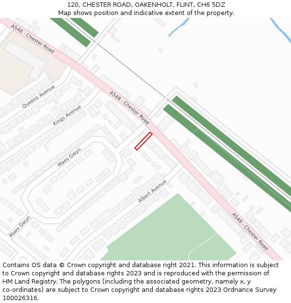 120, CHESTER ROAD, OAKENHOLT, FLINT, CH6 5DZ: Location map and indicative extent of plot
