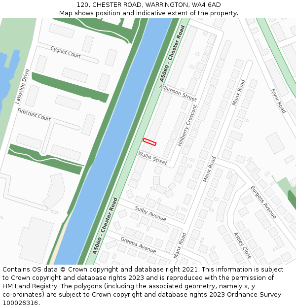 120, CHESTER ROAD, WARRINGTON, WA4 6AD: Location map and indicative extent of plot