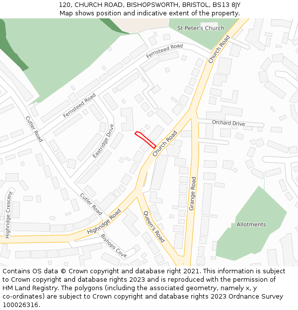 120, CHURCH ROAD, BISHOPSWORTH, BRISTOL, BS13 8JY: Location map and indicative extent of plot