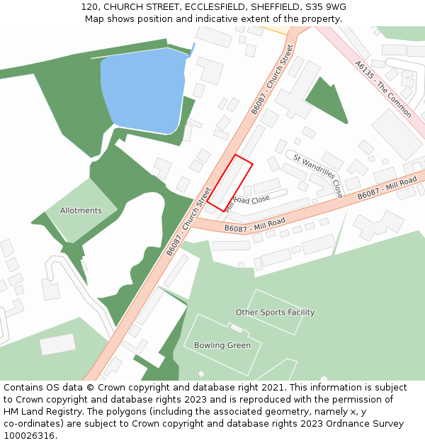 120, CHURCH STREET, ECCLESFIELD, SHEFFIELD, S35 9WG: Location map and indicative extent of plot