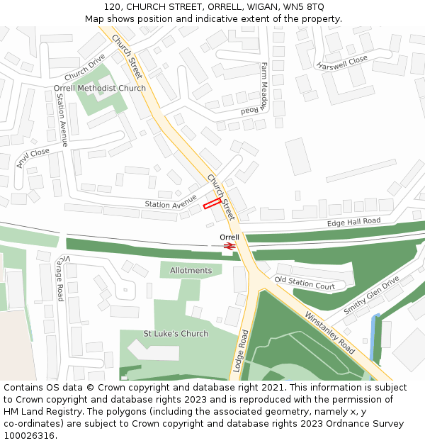 120, CHURCH STREET, ORRELL, WIGAN, WN5 8TQ: Location map and indicative extent of plot