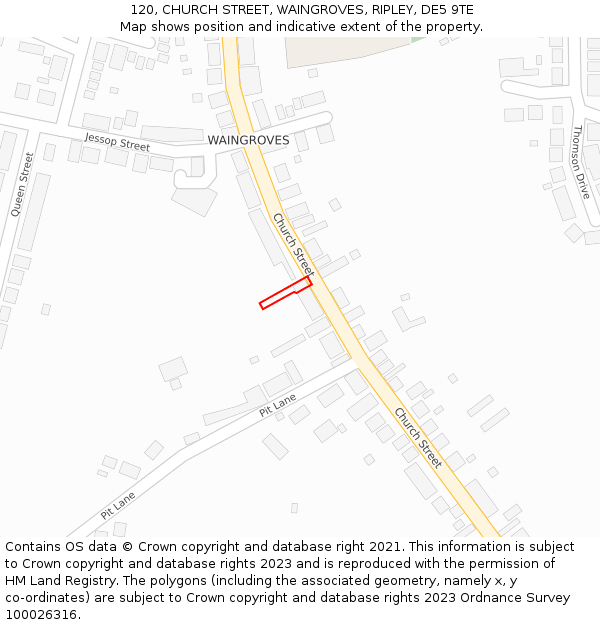 120, CHURCH STREET, WAINGROVES, RIPLEY, DE5 9TE: Location map and indicative extent of plot