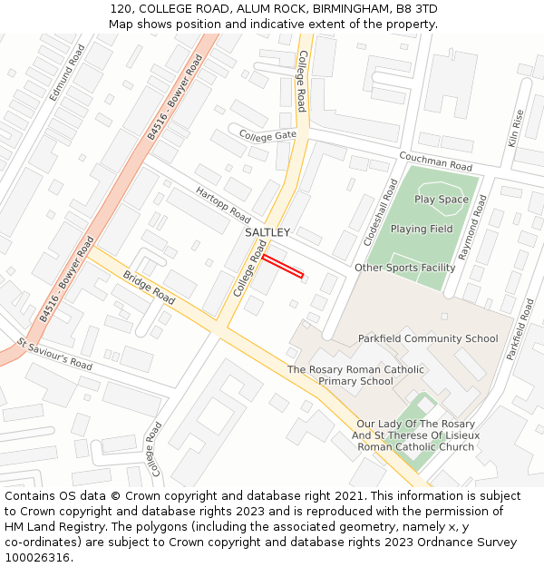 120, COLLEGE ROAD, ALUM ROCK, BIRMINGHAM, B8 3TD: Location map and indicative extent of plot