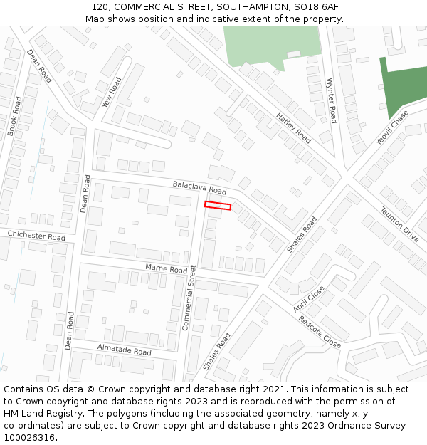 120, COMMERCIAL STREET, SOUTHAMPTON, SO18 6AF: Location map and indicative extent of plot