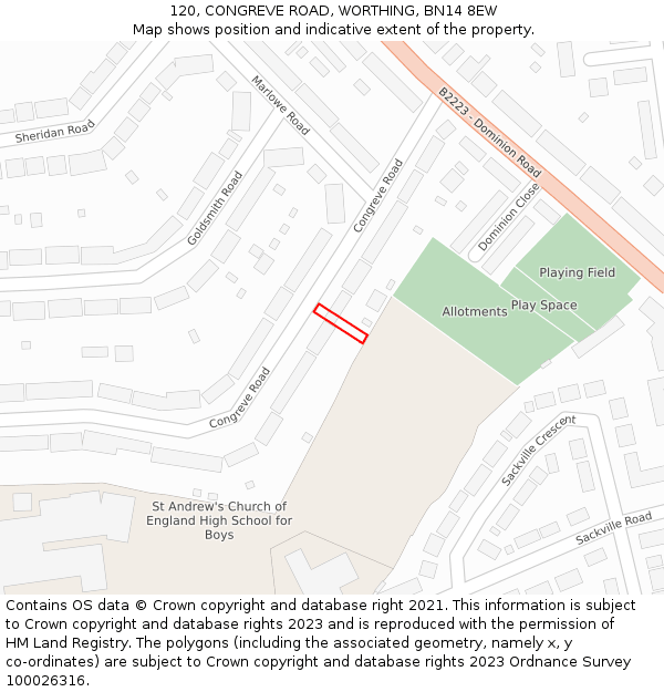 120, CONGREVE ROAD, WORTHING, BN14 8EW: Location map and indicative extent of plot
