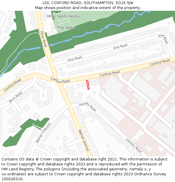 120, COXFORD ROAD, SOUTHAMPTON, SO16 5JW: Location map and indicative extent of plot