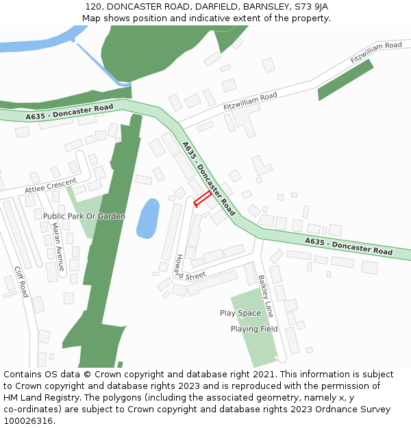 120, DONCASTER ROAD, DARFIELD, BARNSLEY, S73 9JA: Location map and indicative extent of plot