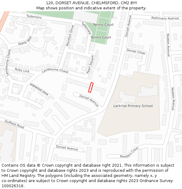 120, DORSET AVENUE, CHELMSFORD, CM2 8YY: Location map and indicative extent of plot