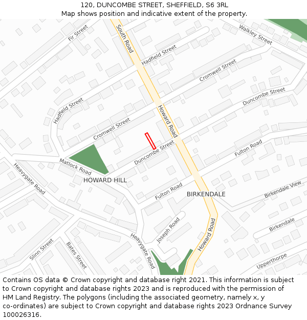 120, DUNCOMBE STREET, SHEFFIELD, S6 3RL: Location map and indicative extent of plot