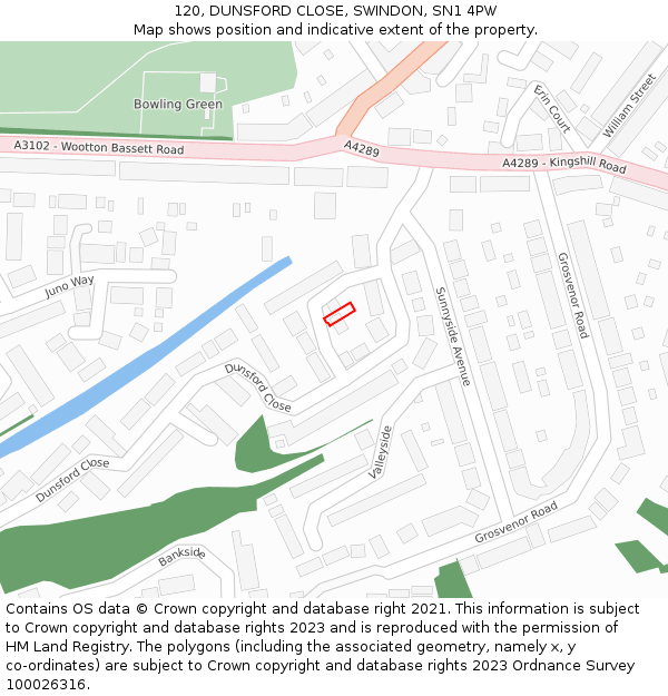 120, DUNSFORD CLOSE, SWINDON, SN1 4PW: Location map and indicative extent of plot