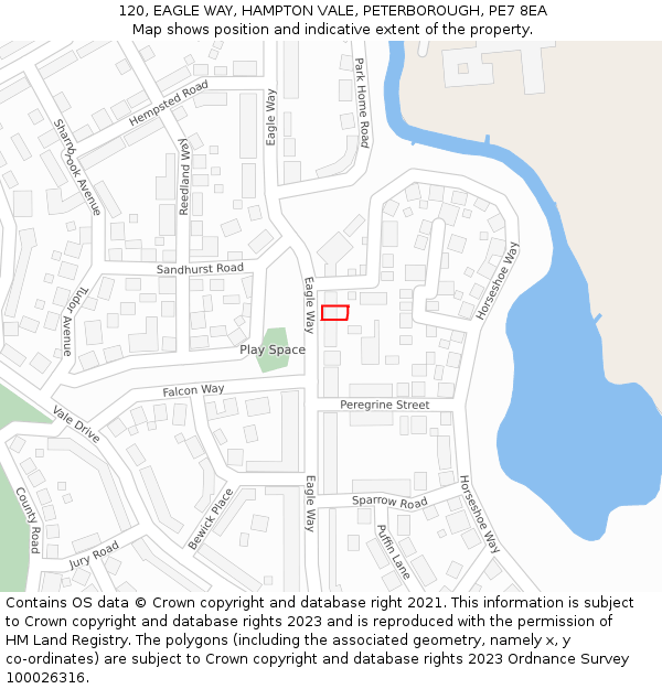 120, EAGLE WAY, HAMPTON VALE, PETERBOROUGH, PE7 8EA: Location map and indicative extent of plot