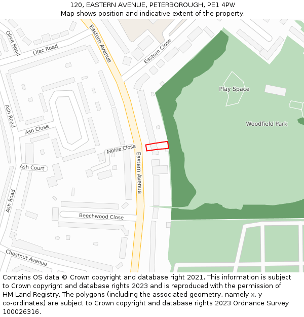 120, EASTERN AVENUE, PETERBOROUGH, PE1 4PW: Location map and indicative extent of plot
