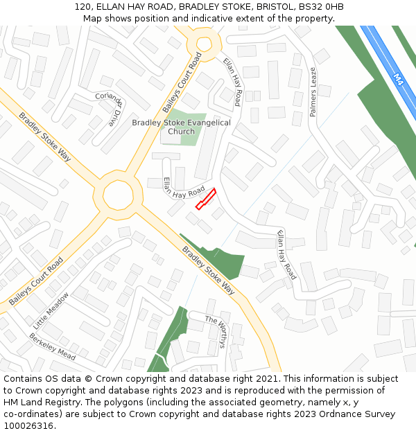 120, ELLAN HAY ROAD, BRADLEY STOKE, BRISTOL, BS32 0HB: Location map and indicative extent of plot