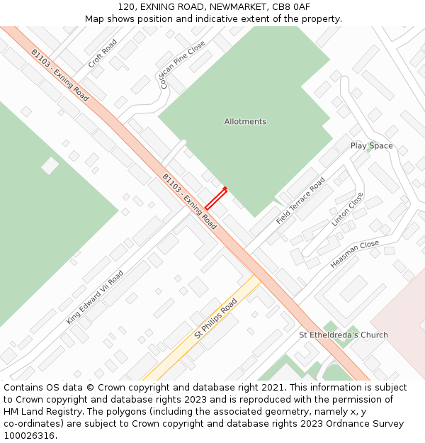 120, EXNING ROAD, NEWMARKET, CB8 0AF: Location map and indicative extent of plot