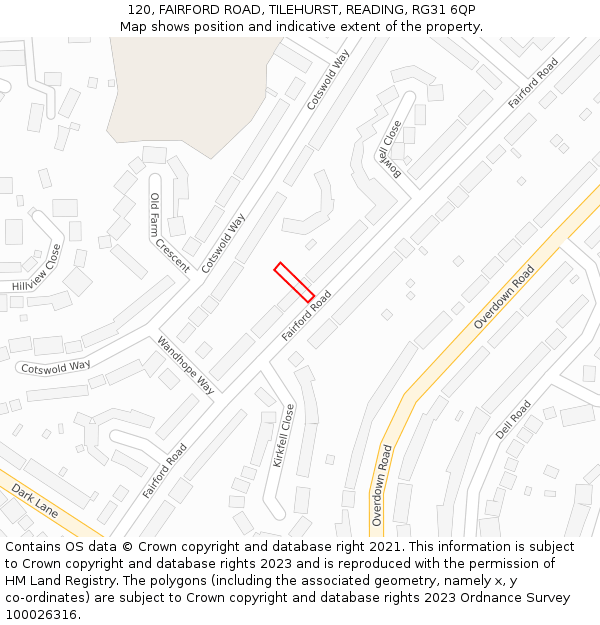 120, FAIRFORD ROAD, TILEHURST, READING, RG31 6QP: Location map and indicative extent of plot
