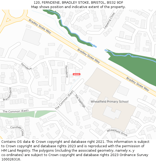 120, FERNDENE, BRADLEY STOKE, BRISTOL, BS32 9DF: Location map and indicative extent of plot