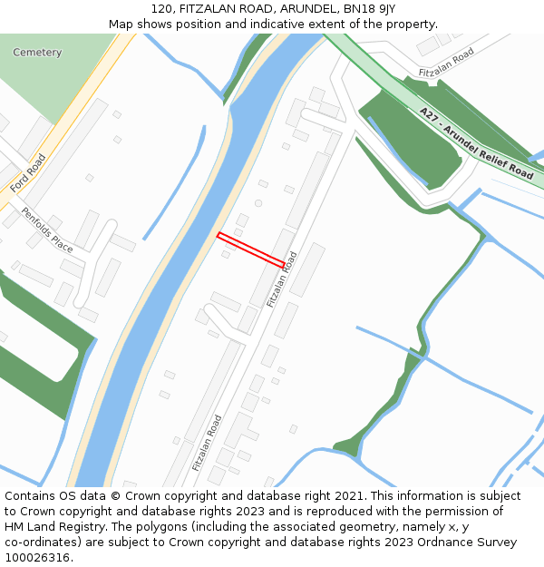 120, FITZALAN ROAD, ARUNDEL, BN18 9JY: Location map and indicative extent of plot