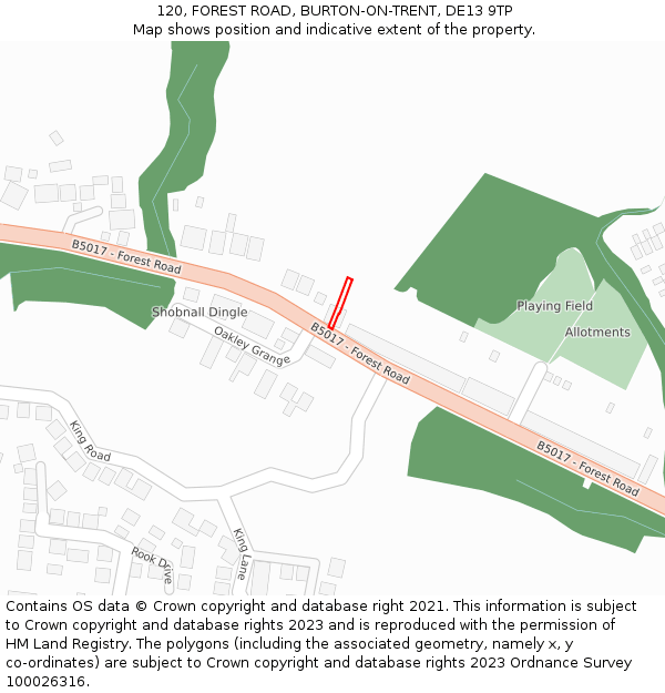 120, FOREST ROAD, BURTON-ON-TRENT, DE13 9TP: Location map and indicative extent of plot