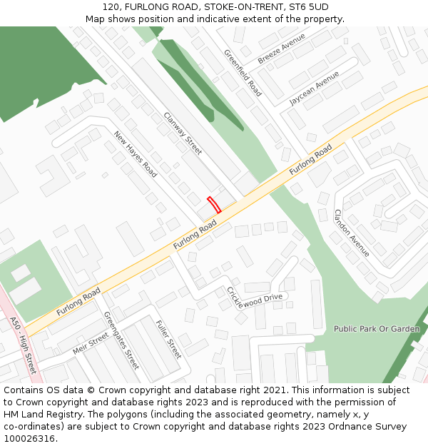 120, FURLONG ROAD, STOKE-ON-TRENT, ST6 5UD: Location map and indicative extent of plot