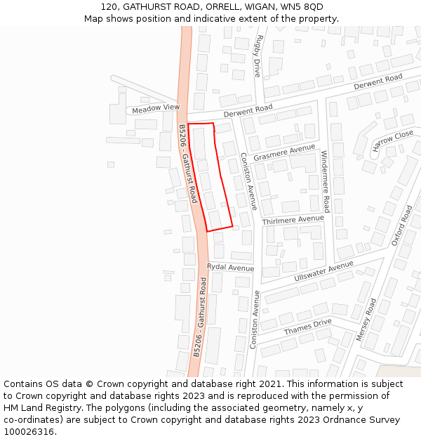 120, GATHURST ROAD, ORRELL, WIGAN, WN5 8QD: Location map and indicative extent of plot