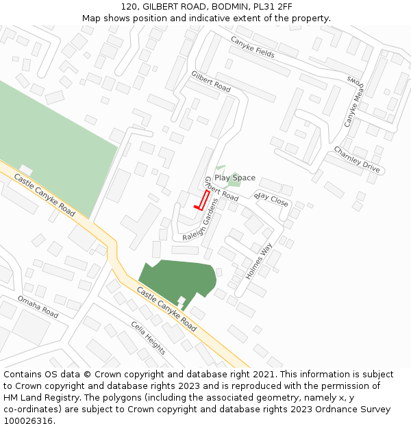 120, GILBERT ROAD, BODMIN, PL31 2FF: Location map and indicative extent of plot