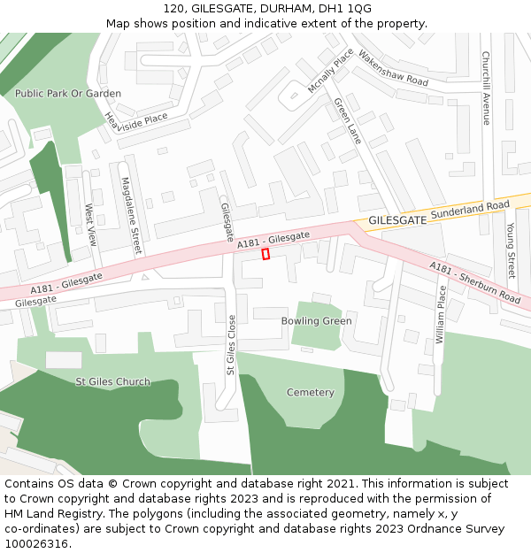 120, GILESGATE, DURHAM, DH1 1QG: Location map and indicative extent of plot