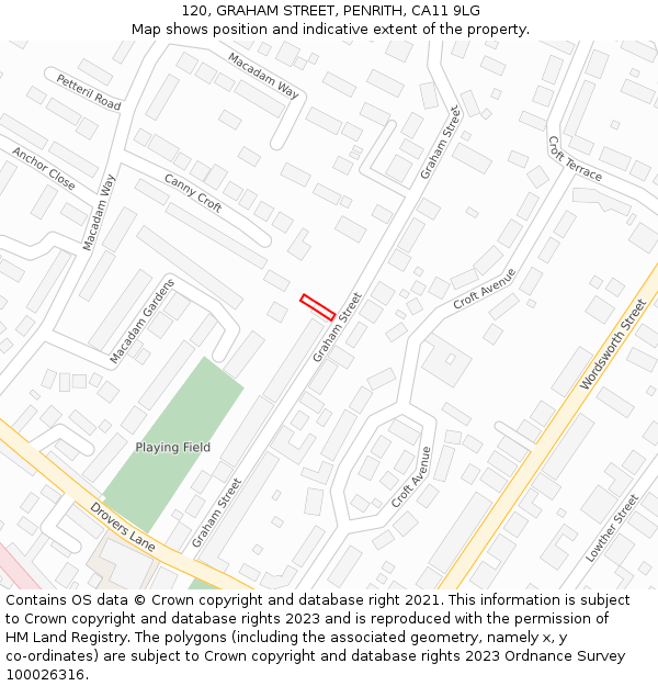 120, GRAHAM STREET, PENRITH, CA11 9LG: Location map and indicative extent of plot