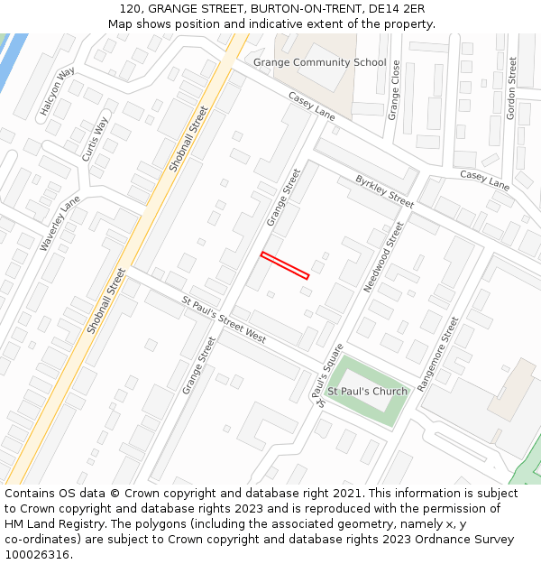 120, GRANGE STREET, BURTON-ON-TRENT, DE14 2ER: Location map and indicative extent of plot