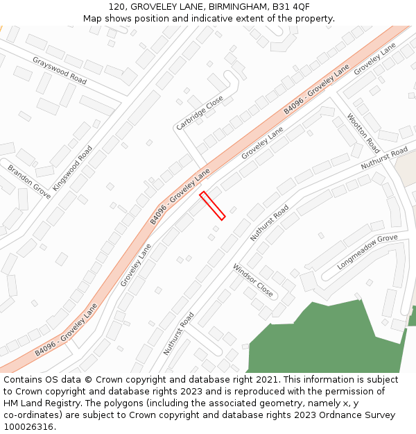 120, GROVELEY LANE, BIRMINGHAM, B31 4QF: Location map and indicative extent of plot