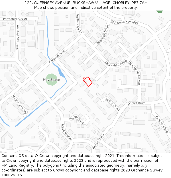 120, GUERNSEY AVENUE, BUCKSHAW VILLAGE, CHORLEY, PR7 7AH: Location map and indicative extent of plot