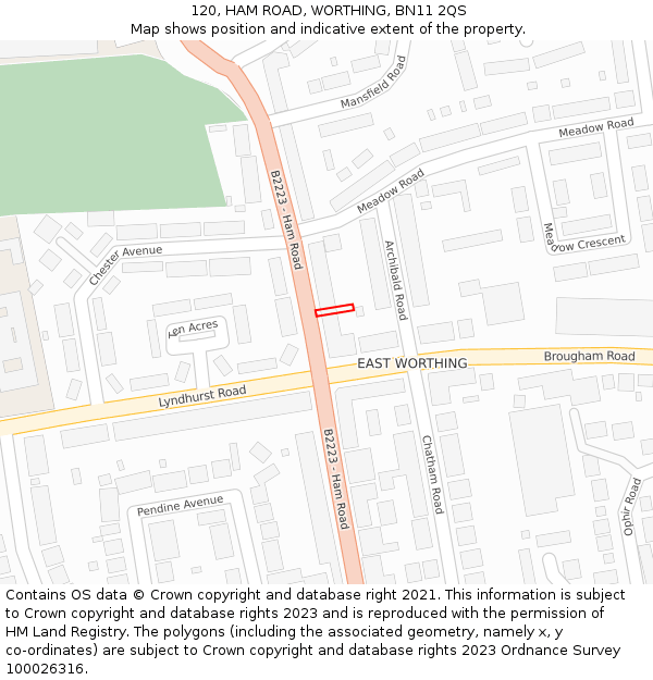 120, HAM ROAD, WORTHING, BN11 2QS: Location map and indicative extent of plot