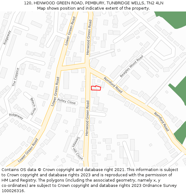 120, HENWOOD GREEN ROAD, PEMBURY, TUNBRIDGE WELLS, TN2 4LN: Location map and indicative extent of plot