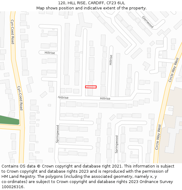 120, HILL RISE, CARDIFF, CF23 6UL: Location map and indicative extent of plot