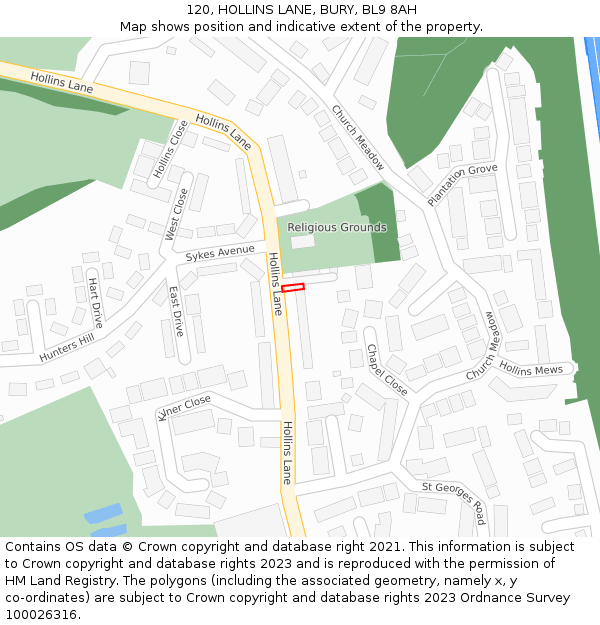 120, HOLLINS LANE, BURY, BL9 8AH: Location map and indicative extent of plot