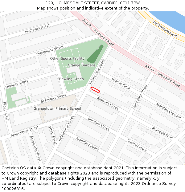 120, HOLMESDALE STREET, CARDIFF, CF11 7BW: Location map and indicative extent of plot