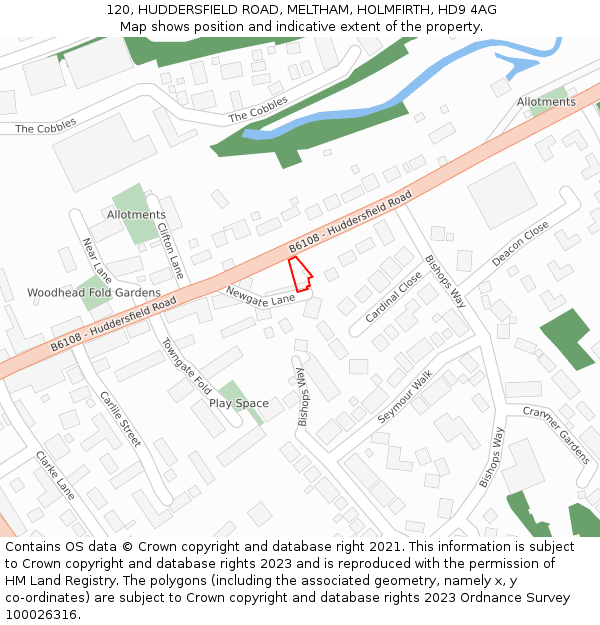 120, HUDDERSFIELD ROAD, MELTHAM, HOLMFIRTH, HD9 4AG: Location map and indicative extent of plot