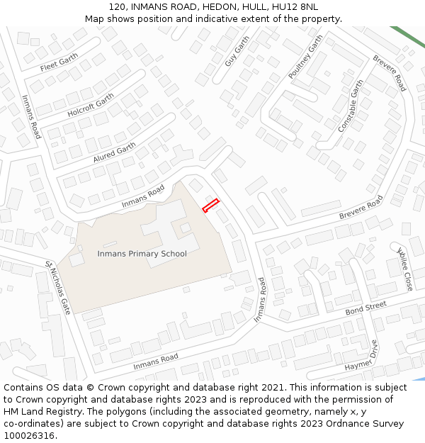 120, INMANS ROAD, HEDON, HULL, HU12 8NL: Location map and indicative extent of plot