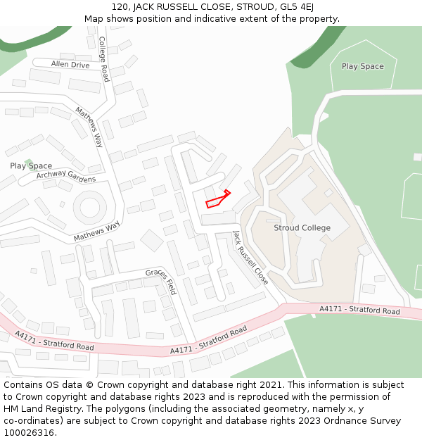 120, JACK RUSSELL CLOSE, STROUD, GL5 4EJ: Location map and indicative extent of plot