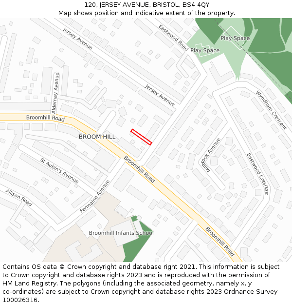 120, JERSEY AVENUE, BRISTOL, BS4 4QY: Location map and indicative extent of plot