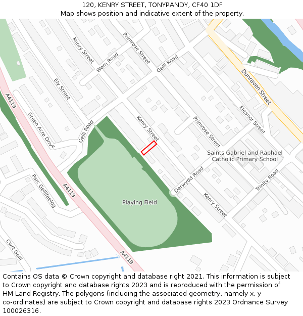 120, KENRY STREET, TONYPANDY, CF40 1DF: Location map and indicative extent of plot