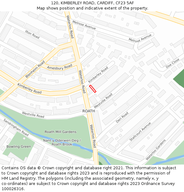 120, KIMBERLEY ROAD, CARDIFF, CF23 5AF: Location map and indicative extent of plot