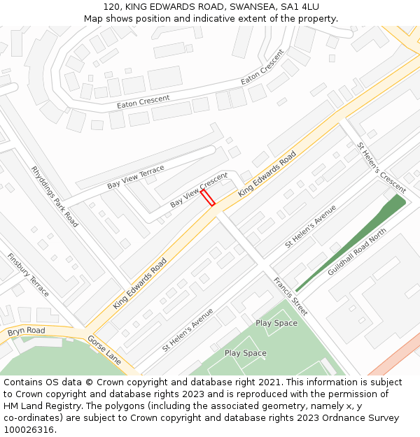 120, KING EDWARDS ROAD, SWANSEA, SA1 4LU: Location map and indicative extent of plot