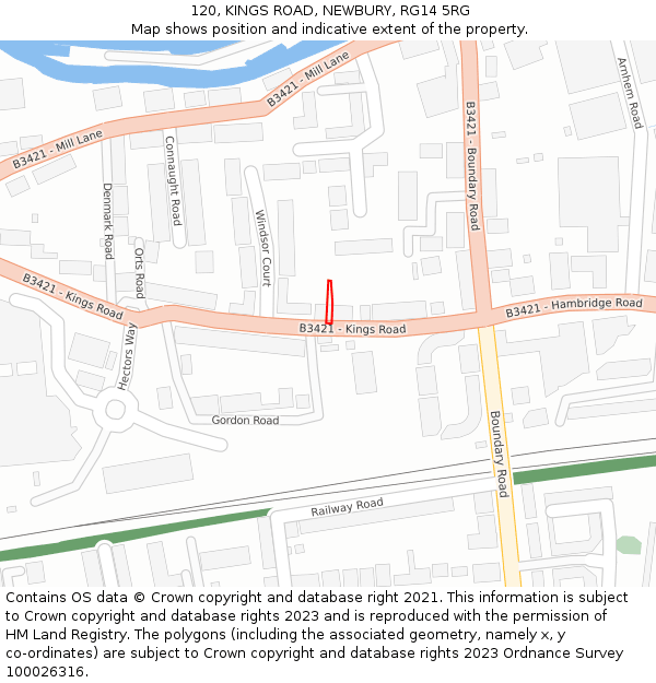 120, KINGS ROAD, NEWBURY, RG14 5RG: Location map and indicative extent of plot