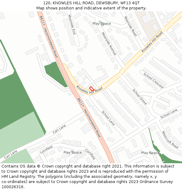 120, KNOWLES HILL ROAD, DEWSBURY, WF13 4QT: Location map and indicative extent of plot