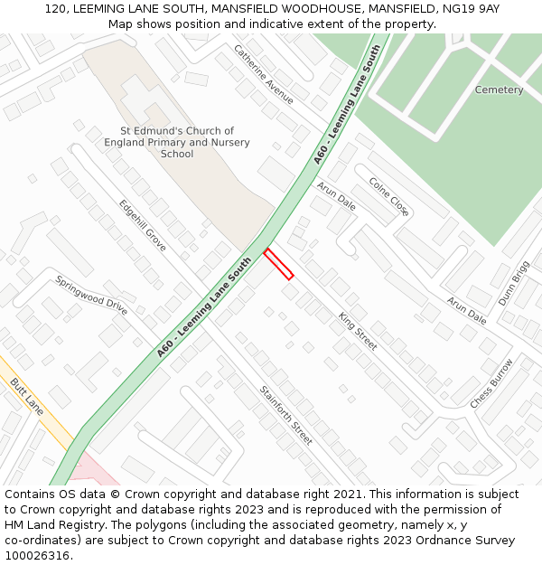 120, LEEMING LANE SOUTH, MANSFIELD WOODHOUSE, MANSFIELD, NG19 9AY: Location map and indicative extent of plot