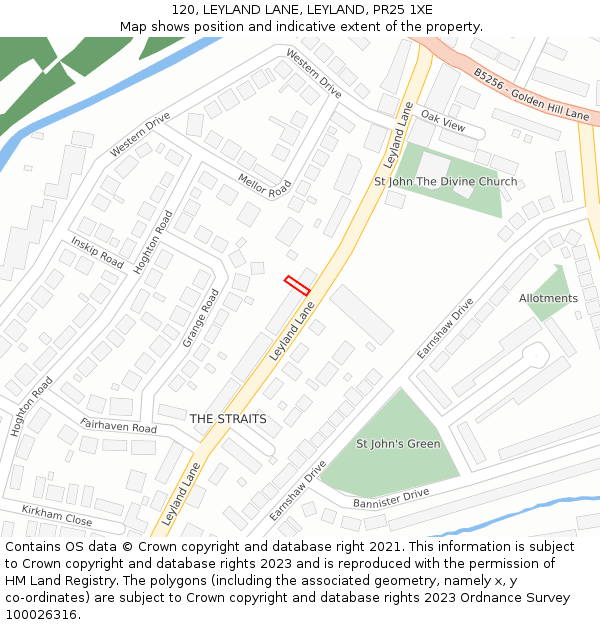 120, LEYLAND LANE, LEYLAND, PR25 1XE: Location map and indicative extent of plot