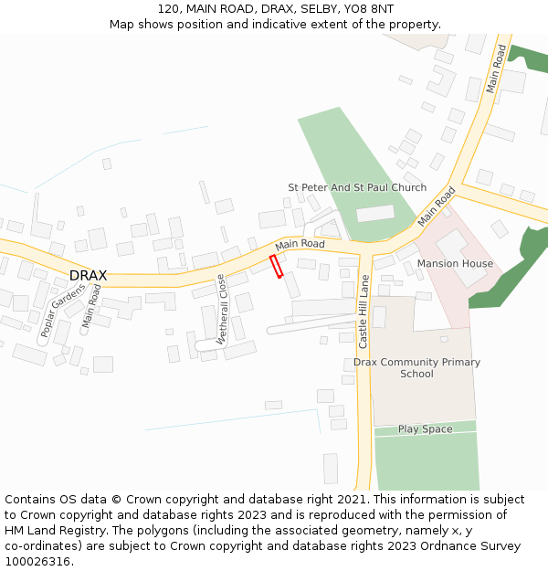 120, MAIN ROAD, DRAX, SELBY, YO8 8NT: Location map and indicative extent of plot