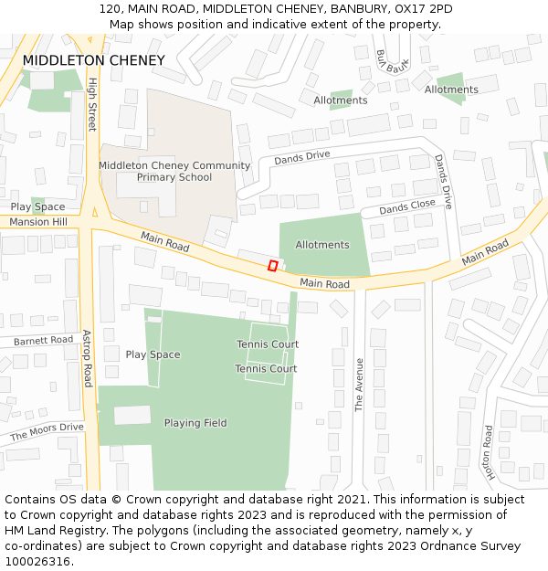 120, MAIN ROAD, MIDDLETON CHENEY, BANBURY, OX17 2PD: Location map and indicative extent of plot